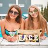 Belanttega Boho Patch Face Cosmetic Bag - Summer FACE Chenille Varsity Toiletry Makeup Bag Beige Letter Clear Waterproof Travel PVC Zipper Clutch Daily Use Purse Summer Beach Pool Pouch for Women Girl view 4