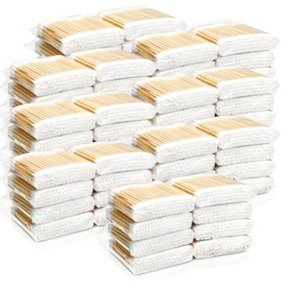 10000 Pcs Double Round Cotton Swabs with Wooden Sticks Bulk Cotton Buds Travel Size Ear Swabs for Ears Makeup Daily Cleaning Pet Care Arts Crafts