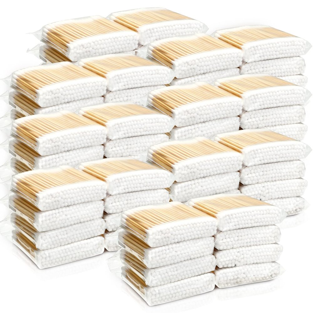 10000 Pcs Double Round Cotton Swabs with Wooden Sticks Bulk Cotton Buds Travel Size Ear Swabs for Ears Makeup Daily Cleaning Pet Care Arts Crafts