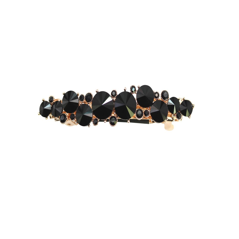 Faship Gorgeous Black Premium Rhinestone Crystal Floral Small Hair Barrette Clip
