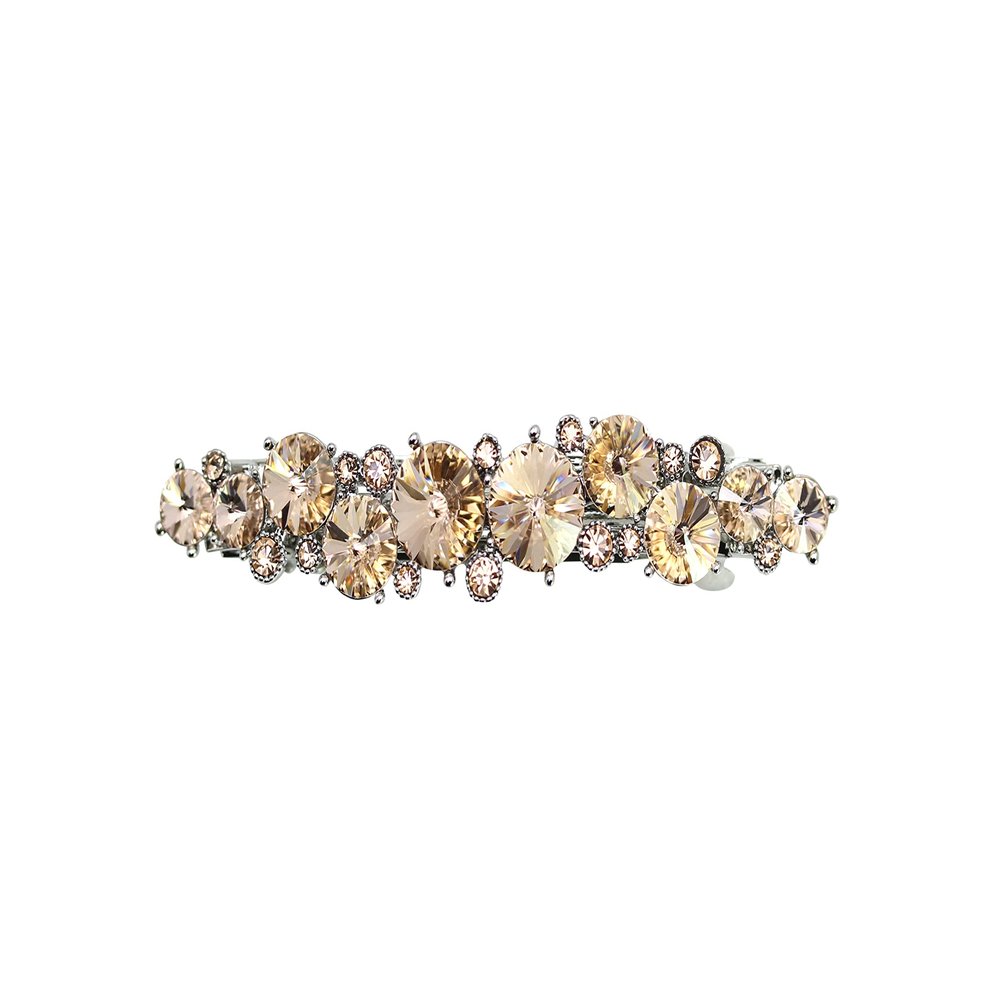 Faship Champagne Premium Rhinestone Crystal Floral Small Hair Barrette Clip