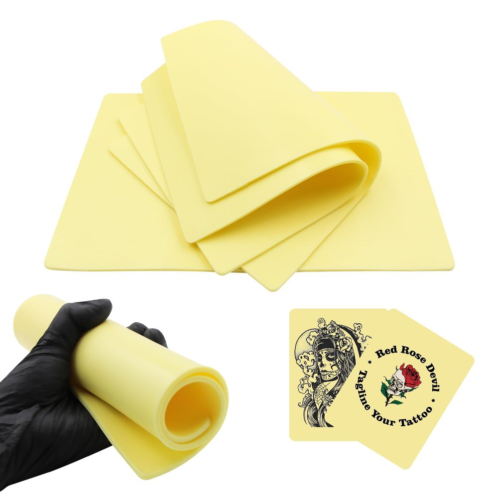3MM Ruicoo Tattoo Practice Fake Skin - 5Pcs Blank Silicone Tattoo Practice Skin, 3mm Thick, Double-Sided, 8"x 12", for Beginners and Experienced Artists