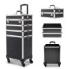 CAMORSA 4 in 1 Rolling Makeup Train Case, Large Storage Cosmetic Trolley Makeup Travel Case with Key & Wheels Salon Barber Case Traveling Cart Trunk (Black) (0057) view 1
