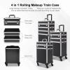 CAMORSA 4 in 1 Rolling Makeup Train Case, Large Storage Cosmetic Trolley Makeup Travel Case with Key & Wheels Salon Barber Case Traveling Cart Trunk (Black) (0057) view 2