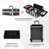 CAMORSA 4 in 1 Rolling Makeup Train Case, Large Storage Cosmetic Trolley Makeup Travel Case with Key & Wheels Salon Barber Case Traveling Cart Trunk (Black) (0057) view 4