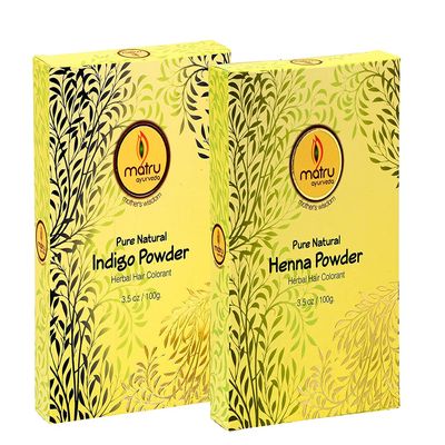 Metrol Mehndi / Henna(100gms)+Indigo(100gms) Powder Ayurvedic/ Herbal Hair and Beard Dye/Color Kit. 100% Pure and Natural; Chemical Free Hair and Beard Color/Dye; Covers Gray Hair, (single)