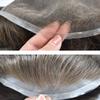 Toupee For Men Swiss Lace Hair System Men Hair Pieces Real Human Hair Units Lace Front Mens Toupee White Gray Hair Replacement Bleached Knots Natural Hairline Black Brown Blonde Men Hair Systems US Stock. (7"X9"-90% Light Density, 360# 3# Dark Brown+ view 4
