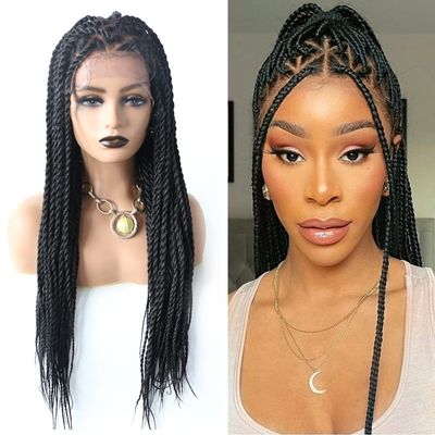 13X5 Lace Front Braided Wigs for Women Natural Looking Premium Quality Synthetic Cornrow Twist Braided Hair Wigs with Baby Hair 31 inches (31", 1B# Black)