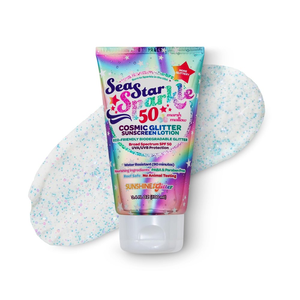 Seastar Sparkle - Cosmic Marshmallow Scented Glitter Sunscreen Lotion - SPF 50 - Biodegradable Sunscreen, Kids, Water Resistant, Glitter lotion, Cruelty Free, Kids Lotion, Made in USA, 3.4oz