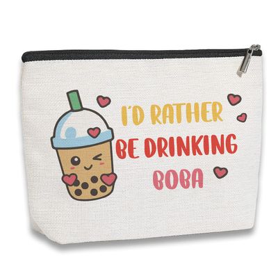 Boba Tea Lover Gifts, Boba Kawaii Makeup Bag, Boba Gifts for Girls Friend Daughter, Travel Toiletry Makeup Organizer Zipper Pouch - I'd Rather Be Drinking Boba
