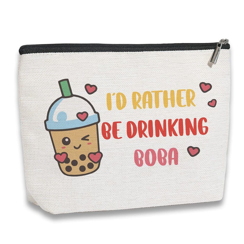 Boba Tea Lover Gifts, Boba Kawaii Makeup Bag, Boba Gifts for Girls Friend Daughter, Travel Toiletry Makeup Organizer Zipper Pouch - I'd Rather Be Drinking Boba