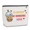 Boba Tea Lover Gifts, Boba Kawaii Makeup Bag, Boba Gifts for Girls Friend Daughter, Travel Toiletry Makeup Organizer Zipper Pouch - I'd Rather Be Drinking Boba view 1