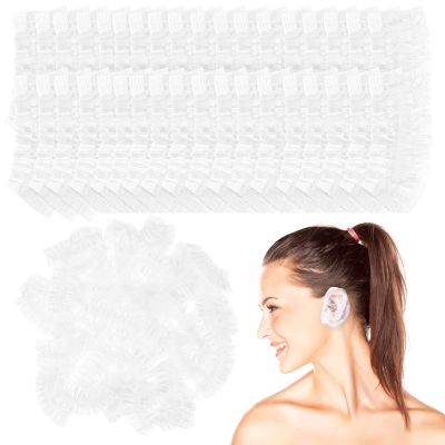 200Pcs Clear Disposable Ear Protectors Ear Covers Elastic Ear Cover Caps for Hair Dye Shower Bathing