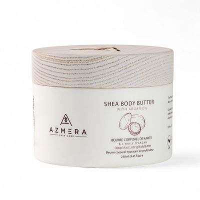AZMERA Handcrafted Whipped Shea Body Butter Unscented Moisturizer for Dry, Sensitive Skin with Argan Oil & Vitamin E Vegan, Non-Greasy Whipped Body Butter for Women & Men 8.82 oz