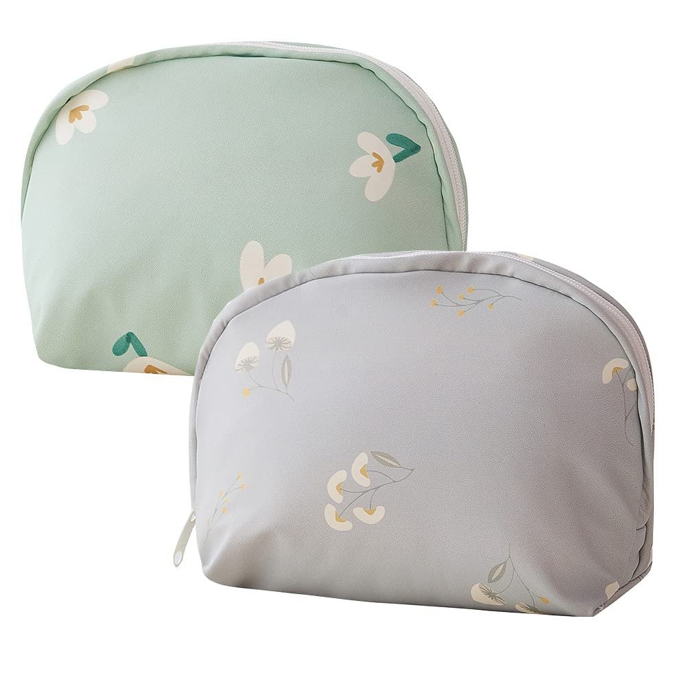 KKTAPOS Travel Makeup Bag - 2 pcs Small Size Cosmetic Bag for Girl Women Travel Water Resistant Makeup Bags Accessories Organizer Storage, Cosmetic Pouch (Green&Grey)