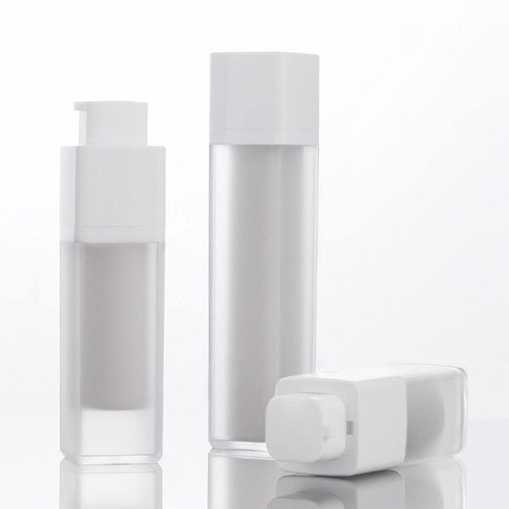 OSALADI Travel Bottles Refillable Airless Pump Jars Containers, 3 Pack Plastic Vacuum Lotion Pump Cosmetic Jars Bottles, Mini Travel Skincare for Face Eye Cream Shampoo