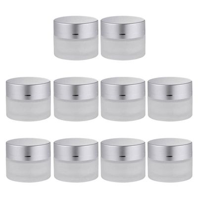 LALAFINA 10pcs Frosted Glass Cream Jars Refillable Portable Cosmetic Storage for Lotions Oils and Objects for Travel and Makeup Organization