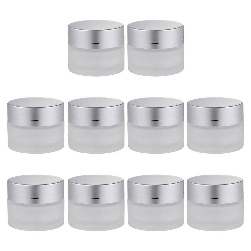 LALAFINA 10pcs Frosted Glass Cream Jars Refillable Portable Cosmetic Storage for Lotions Oils and Objects for Travel and Makeup Organization