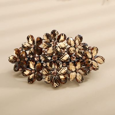 Missgrace Boho Flower Floral Hair Barrette Blue Pink Purple Champagne Bridal Wedding Prom Party Shiny Hair Comb Crystal Rhinestones Women Hair Barrette Clip Hair Accessories for Women (Champagne)