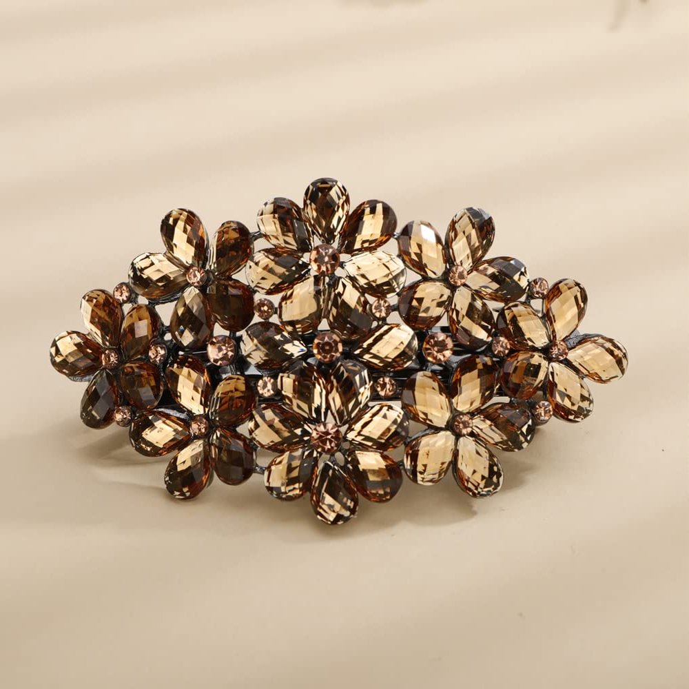 Missgrace Boho Flower Floral Hair Barrette Blue Pink Purple Champagne Bridal Wedding Prom Party Shiny Hair Comb Crystal Rhinestones Women Hair Barrette Clip Hair Accessories for Women (Champagne)