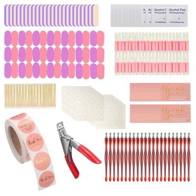 CloudTrip Nail Tool Kit - 50 Piece Set with Nail Glue, Adhesive Tabs, Buffer, File, Clipper, Prep Pad, Thank You Card, OPP Bag
