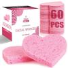 60-Count Compressed Facial Sponges, 100% Natural Cosmetic Spa Sponges for Facial Cleansing, Exfoliating Mask (Pink Heart) view 1