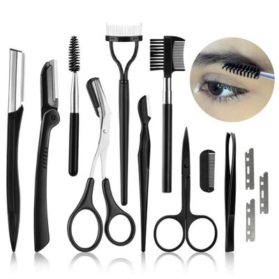 Eyebrow Kit for Women and Men. Eyebrow Grooming Kit Including: Eyebrow Brush, Eyebrow Razor, Eyebrow Comb, Eyebrow Scissors with Comb, Folding Eyebrow Knife, Scissors, Eyebrow Trimmer, Eyelash Comb