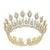 Luxury Wedding Round Tiaras Cubic Zirconia Big Queen Crowns for Women Princess Large Crown Pageant Huge Hair Accessories for Bride (Gold) view 1