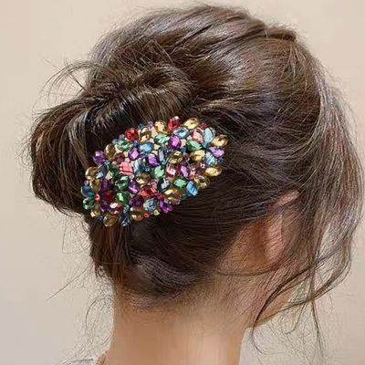 Missgrace Women Boho Flower Floral Hair Barrette Purple Champagne Bridal Wedding Prom Party Shiny Hair Comb Crystal Rhinestones Women Hair Barrette Clip Hair Accessories for Women (Colorful)