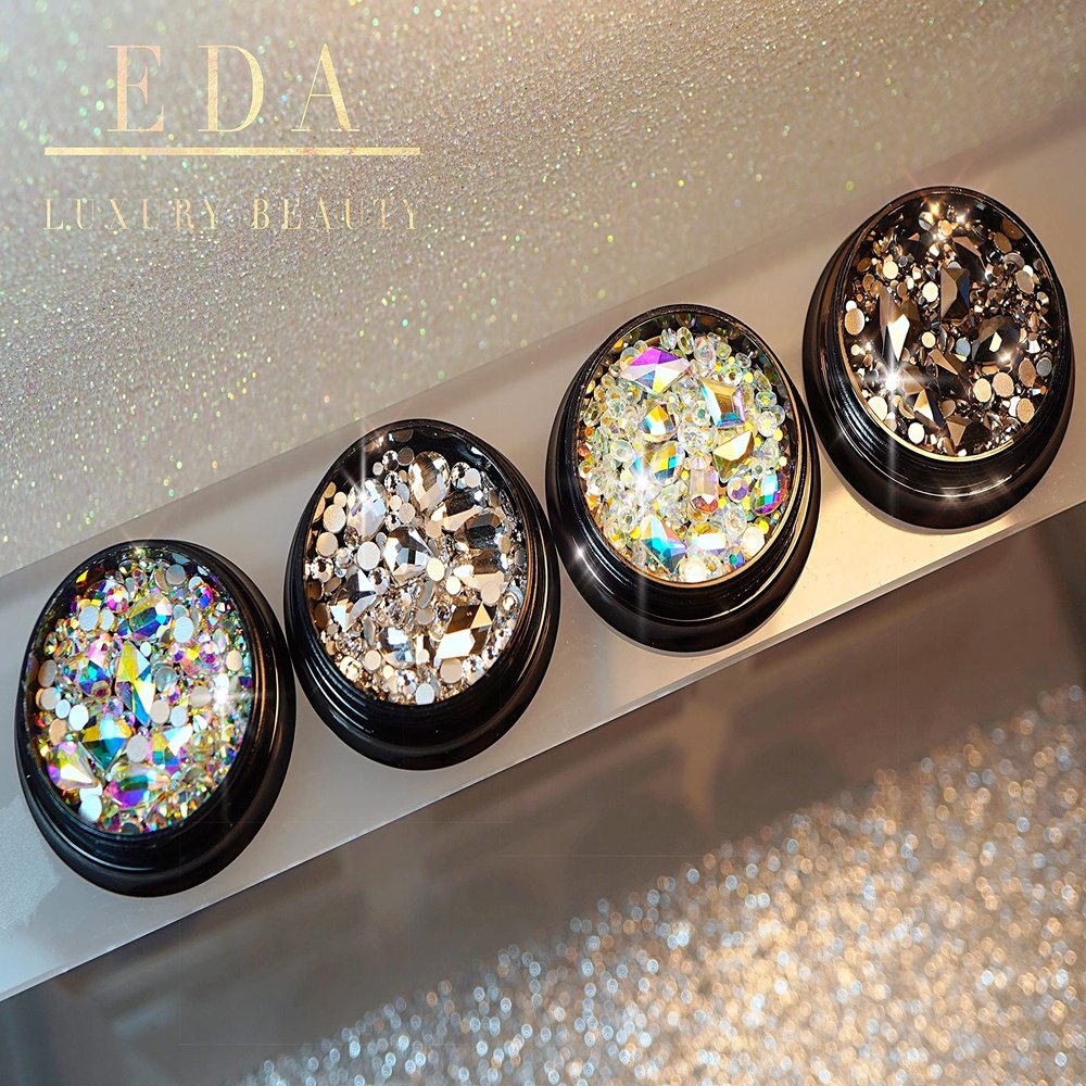 Nail Rhinestones Kit - 3D Nail Charms, Nail Gems & Nail Jewels for Nail Art - Set of 4 Nail Crystals & Diamonds for Nails - DIY Rhinestone Kit with Nail Stones for Nail Decor (4-Pcs Full Set)