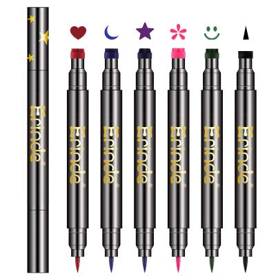 Erinde 6 Colors Liquid Winged Eyeliner Stamp Pen Set, Double-Ended Black Red Green Purple Blue Eye Liner Pencil, Long-lasting Waterproof Stamp Eyeliner Set for Eye Face Makeup