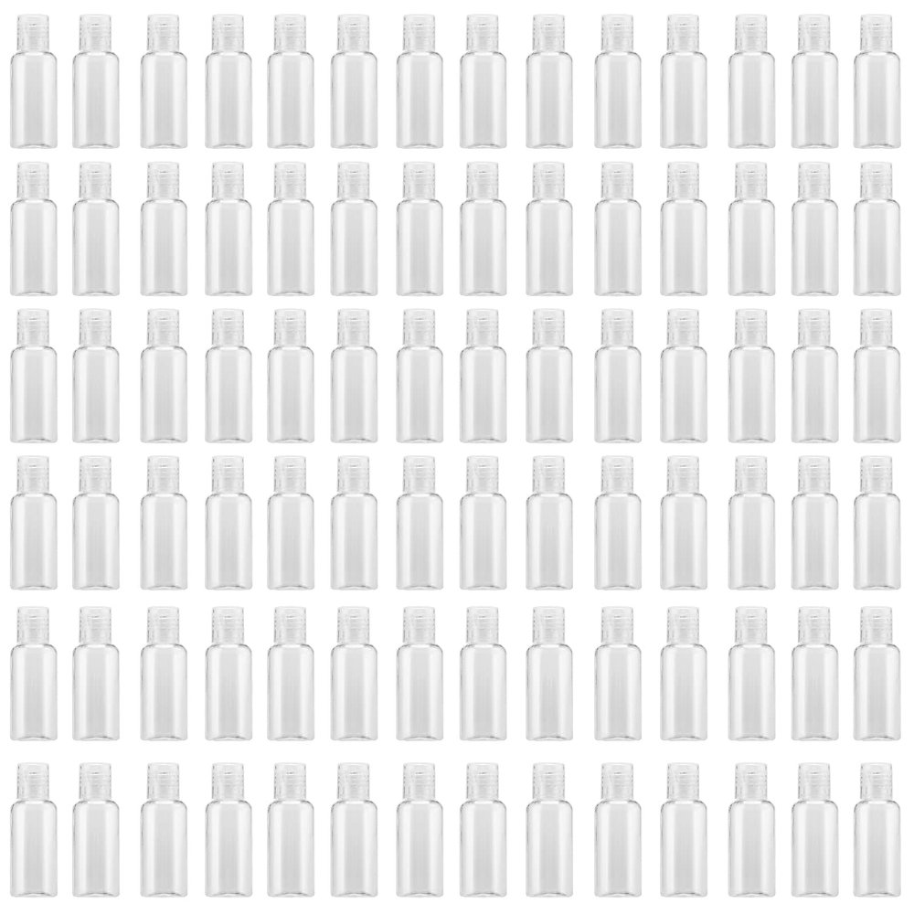 MOUYAT 110 Pack 1oz Clear Plastic Flip Cap Bottles, 30ml Empty Squeeze Travel Bottles with Flip Cap, Mini Refillable Travel Size Sample Containers for Lotion, Cream and Toiletries