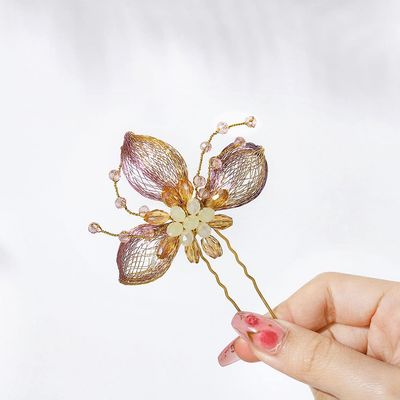 Campsis Wedding Bridal Hair Pins Gold Flower Hair Piece Crystal Bridesmaids Hair Accessories for Women
