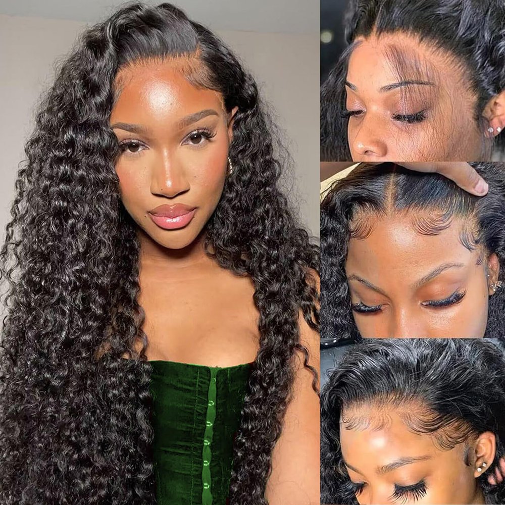 13x6 Deep Wave Lace Front Wigs Human Hair Pre Plucked 200% Density 12A Virgin Wet and Wavy Lace Frontal Human Hair Wig for black Women Deep Curly HD Transparent Lace Front Wigs (Natural Color, 18Inch)