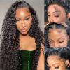 13x6 Deep Wave Lace Front Wigs Human Hair Pre Plucked 200% Density 12A Virgin Wet and Wavy Lace Frontal Human Hair Wig for black Women Deep Curly HD Transparent Lace Front Wigs (Natural Color, 18Inch) view 1