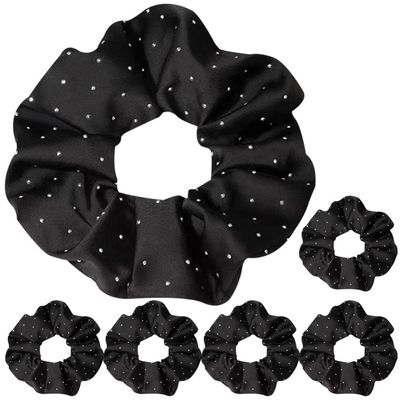 Minkissy Silk Hair Ties - 6pcs Elastic Hair Ties Rhinestone Scrunchies Rhinestone Ponytail Holders for Women Girls - Black