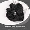 Minkissy Silk Hair Ties - 6pcs Elastic Hair Ties Rhinestone Scrunchies Rhinestone Ponytail Holders for Women Girls - Black view 2