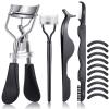 14 Pieces Eyelash Curler Kit Eyelash Comb Eyebrow Brush Tweezers False Eyelashes Applicator Tool Eyebrow Trimmer Silicone Refills Pads for Women(Black) view 1