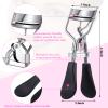 14 Pieces Eyelash Curler Kit Eyelash Comb Eyebrow Brush Tweezers False Eyelashes Applicator Tool Eyebrow Trimmer Silicone Refills Pads for Women(Black) view 3