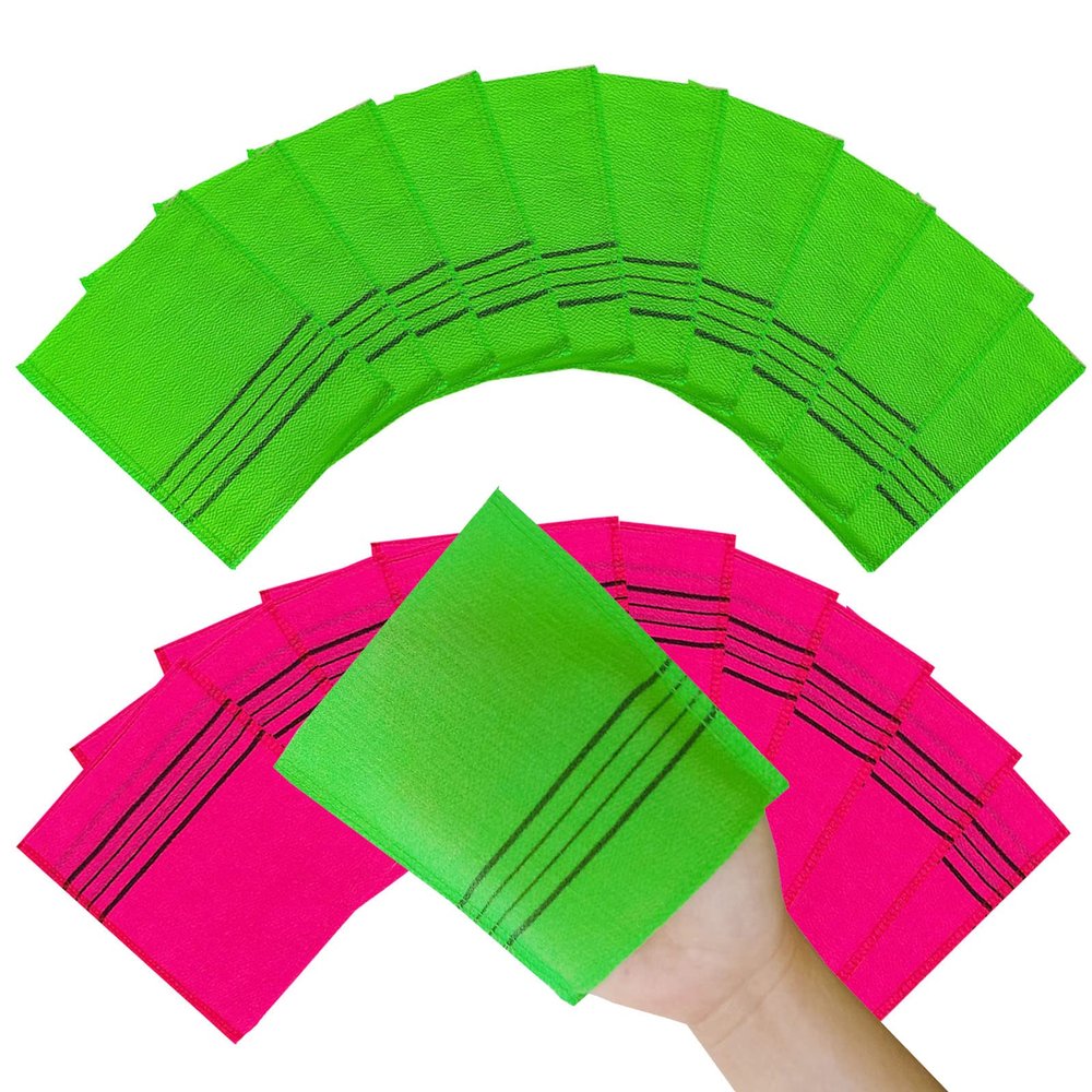 NOPIGO Korean Asian Exfoliating Bath Washcloth Mitt for Remove Dead Skin.Exfoliating Body Scrubber.Exfoliating Gloves for Body Scrub (green10 red10)