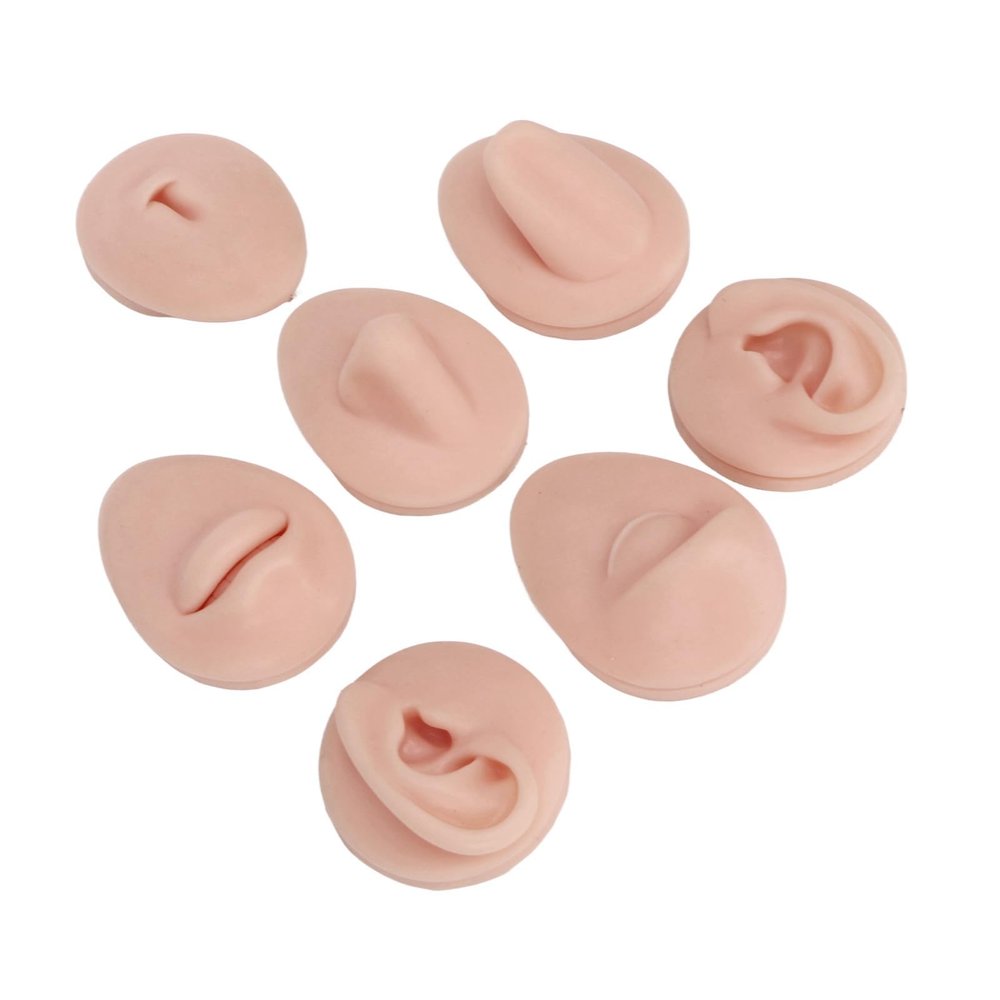 YUYTE Silicone Piercing Body Model, Piercing Body Part Model with Display Rack, Soft Silicone Ear Mouth Nose Eye Tongue Navel Model for Piercing Practice (Medium Fleshcolor)