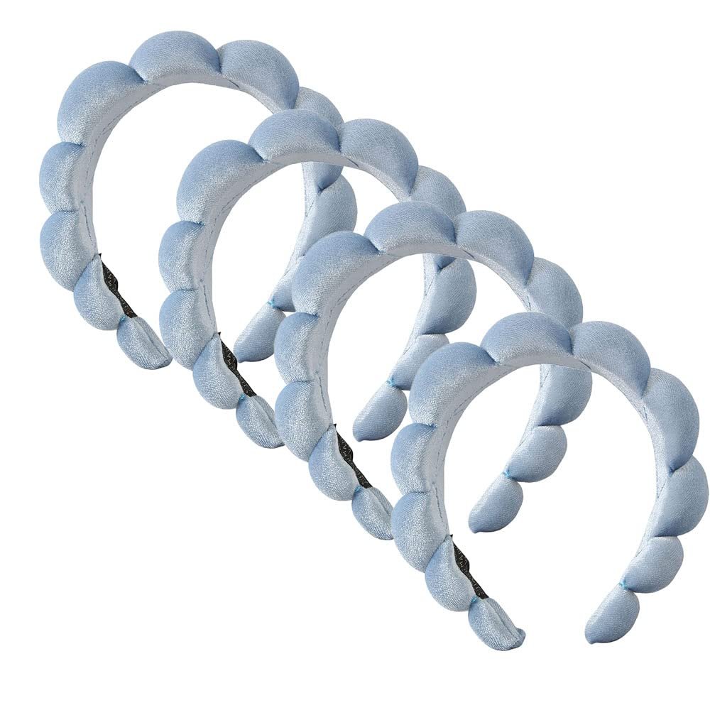 Aufona Spa Headband for Women, Cute Terry Towel Sponge Hairband for Skincare, 4 Pack-Blue