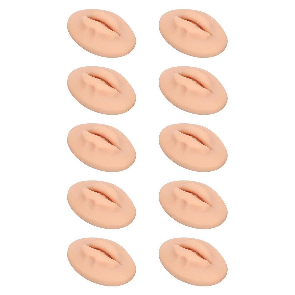 10 Pieces Practice Lips, Open Mouth Silicone Lips Model, 3D Silicone Fake Lips for Makeup Practice, Artists, Training (Dark Skin Colour)