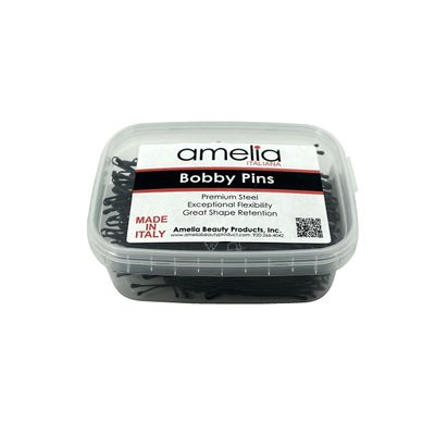 Amelia Beauty Large Bobby Pin Waved | Hair Styling Accessories Hair Pins - for all Hair Types | 300 Gram in Clear Container | Made in Italy - Black
