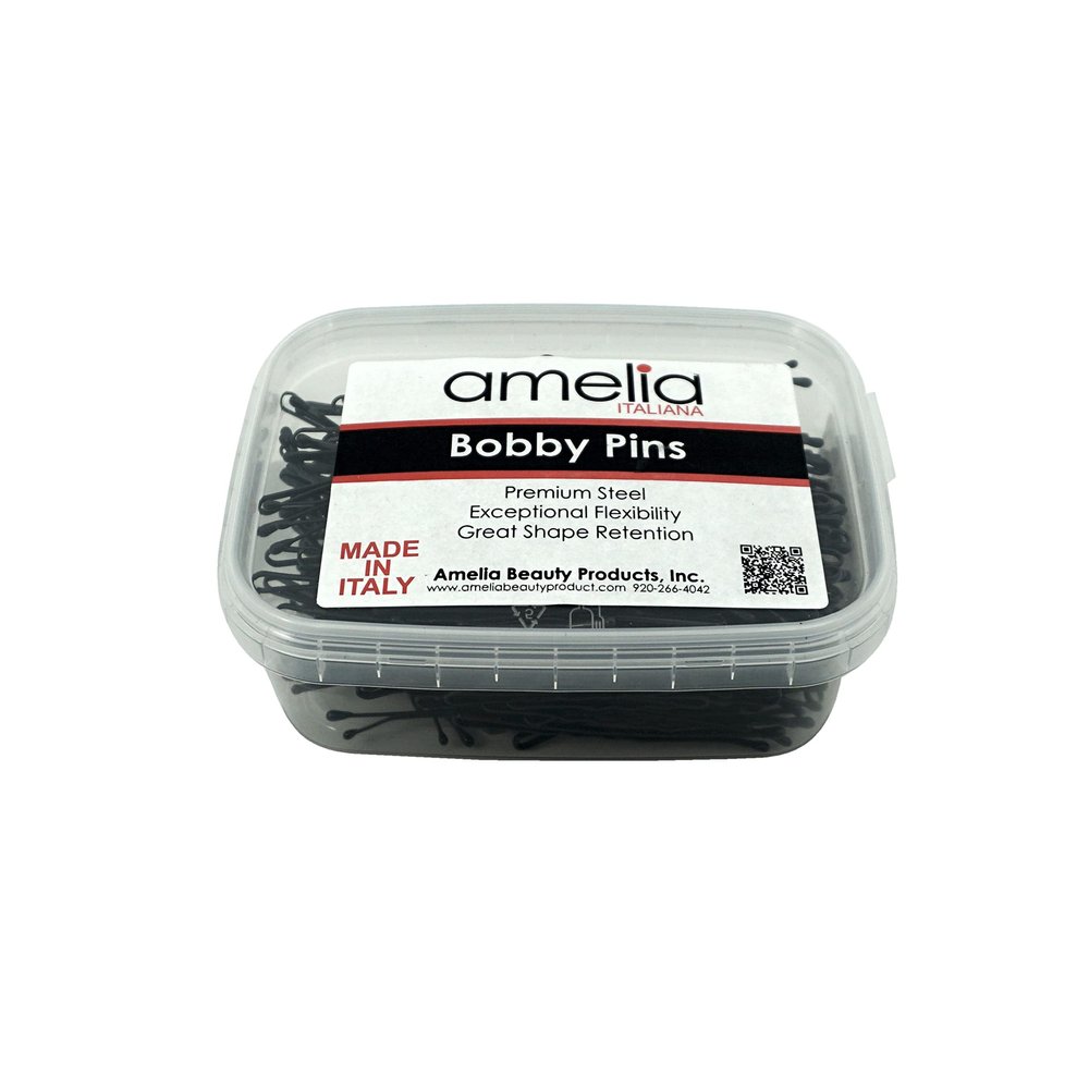 Amelia Beauty Large Bobby Pin Waved | Hair Styling Accessories Hair Pins - for all Hair Types | 300 Gram in Clear Container | Made in Italy - Black