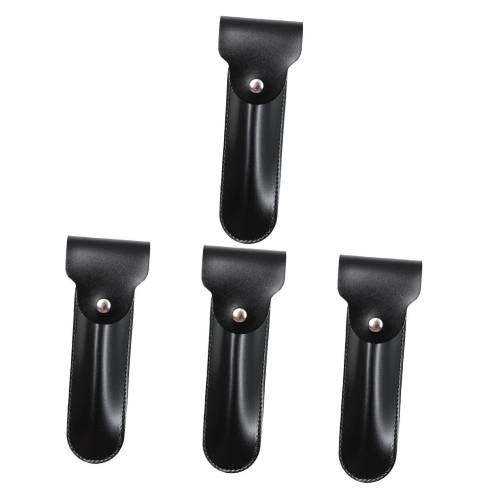 LALAFINA 4pcs Leather Protective Cover Compact Travel Case for Safety Stylish Leather Design for Men Grooming and Travel Storage