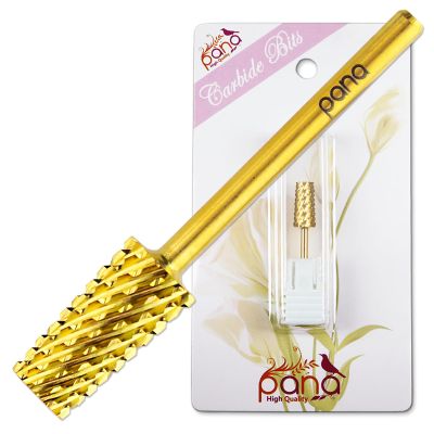 PANA Tapered Barrel Carbide 3/32" Shank Size - (Gold, Coarse Grit) - Fast remove Acrylic or Hard Gel Nail Drill Bit for Manicure Pedicure Salon Professional or Beginner