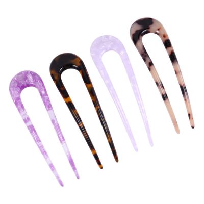 BIUDECO 4pcs U-shaped Acetate Hairpins Double Prong Hair Clips for Bun Holders Vintage Ivory Colors Stylish Hair Accessories for Women