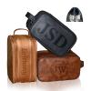 ELULAE Personalized Leather Toiletry Bag for Men Large Capacity, Engraved Name/Initial, Custom Groomsmen Shaving Dopp Kit Organizer Waterproof, Handcrafted Gift for Christmas, Thanksgiving, Husband view 1