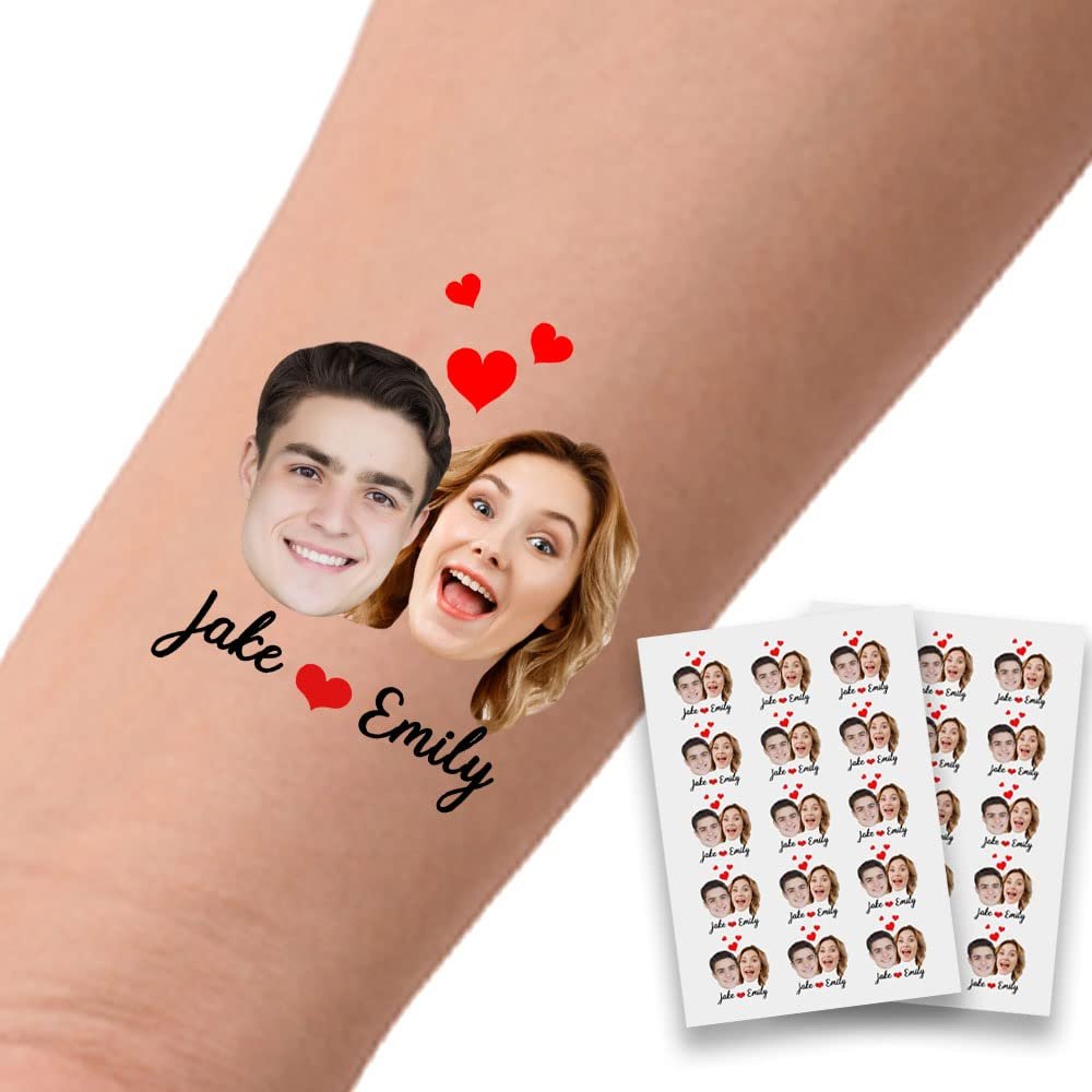 Custom Tattoos Personalized Temporary Tattoos with Photo Face Name Heart for Birthday Party Wedding Bride Groom Gift